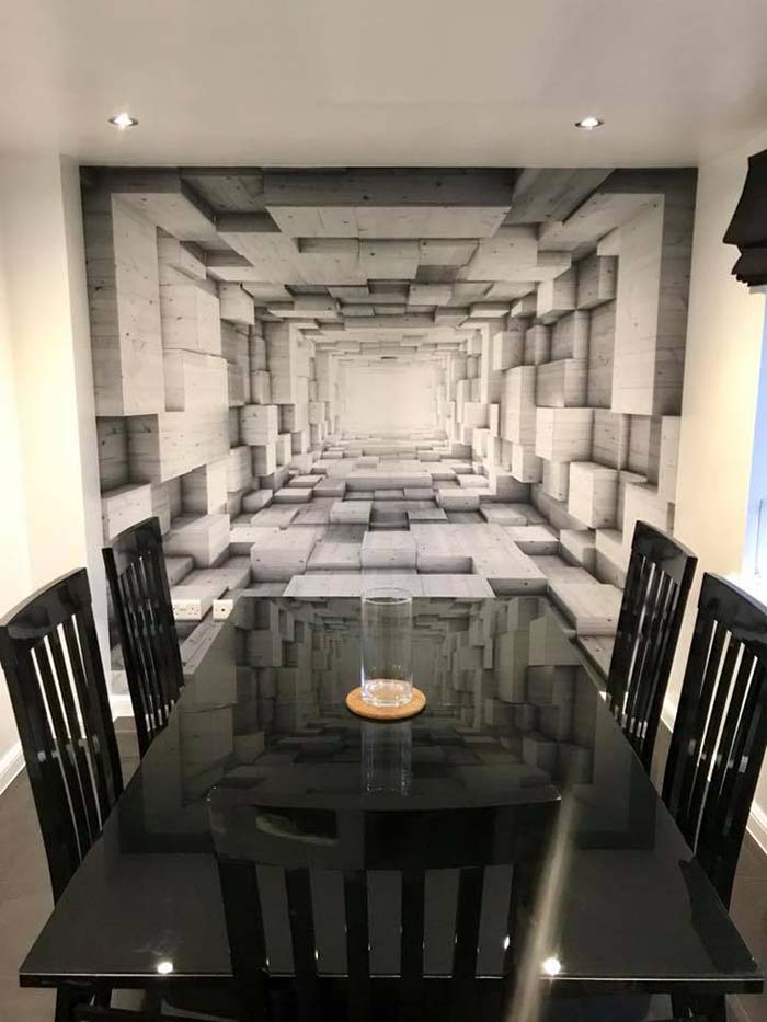 Illusion wallpaper in a dining room